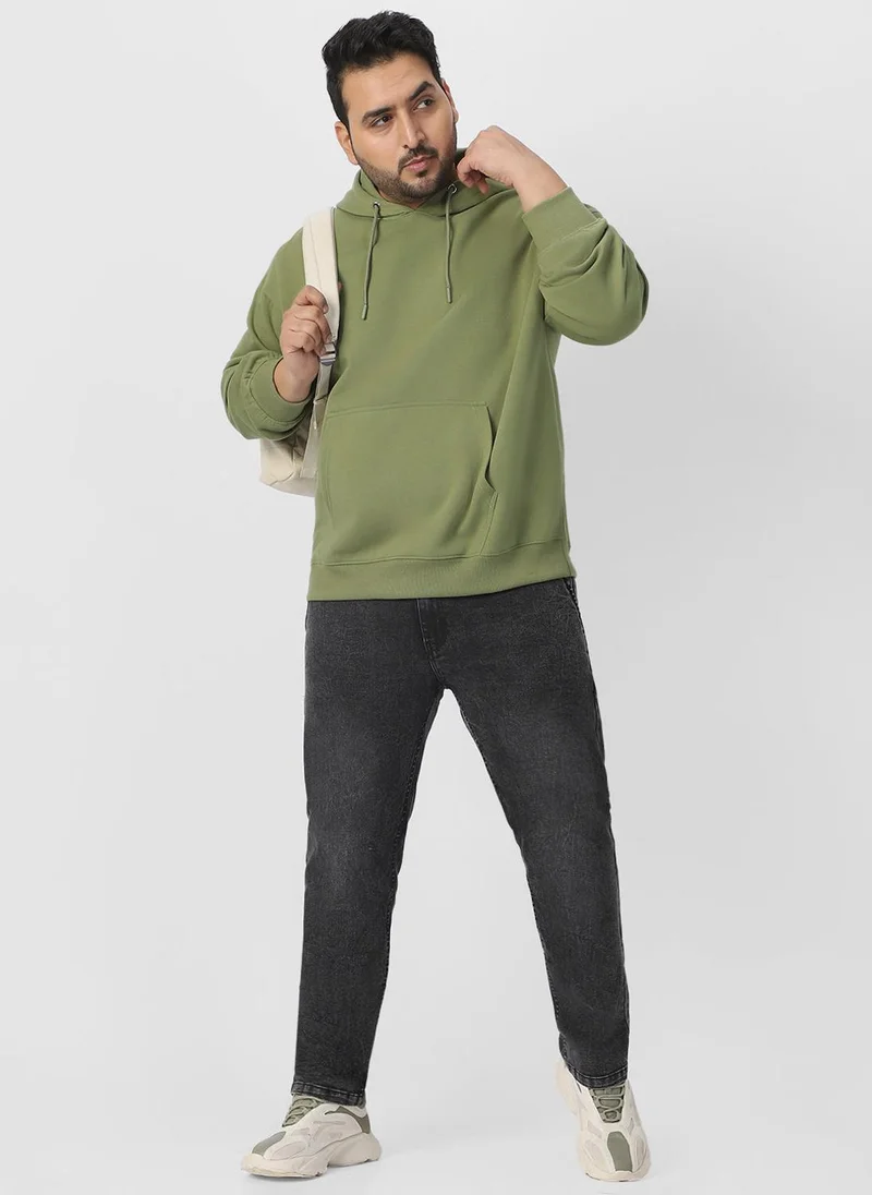 Urbano Fashion  Urbano Plus Men's Potent Olive Cotton Solid Oversized Hooded Neck Sweatshirt for Men | Best Price UAE